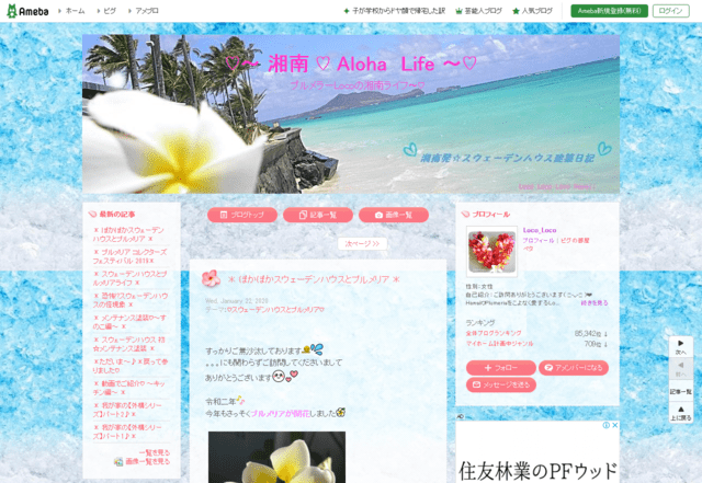 スウェーデンハウスで建てた方のブログ（～ 湘南 Aloha Life ～）のTOPページ