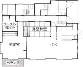 横割りの完全分離型二世帯住宅の間取り図（1階）