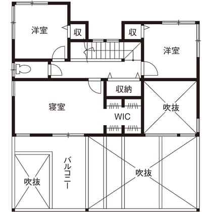 中庭のある家の間取り図（2階）