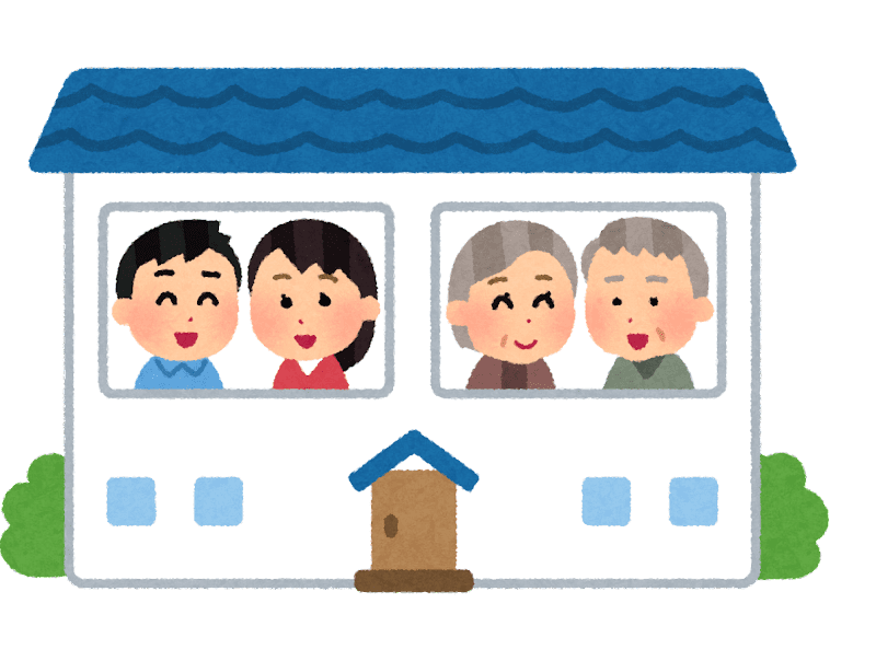 一部共有型の二世帯住宅のイラスト