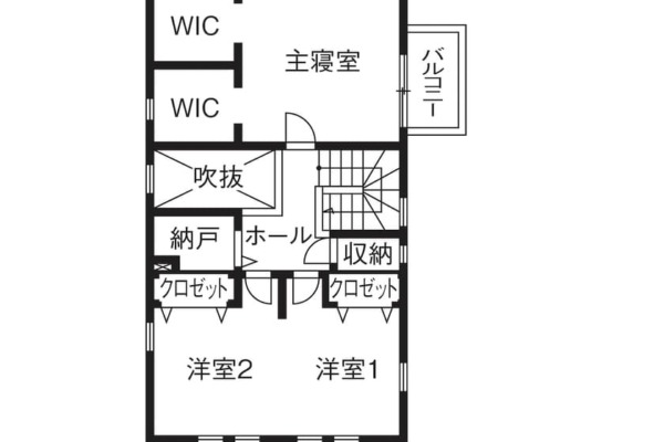 海外旅行や雑誌で見たアメリカンハウスをモチーフにした家の間取り図（2階）