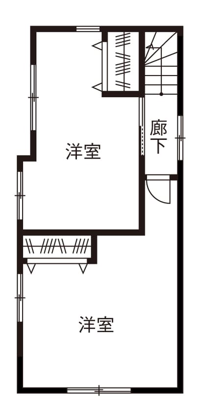 15坪の敷地に約30坪の延床面積を確保した完全分離型二世帯住宅の間取り図（3階）