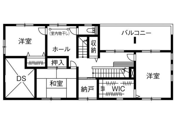 車2台停めても余裕のある大型のガレージハウスの間取り図（2階）