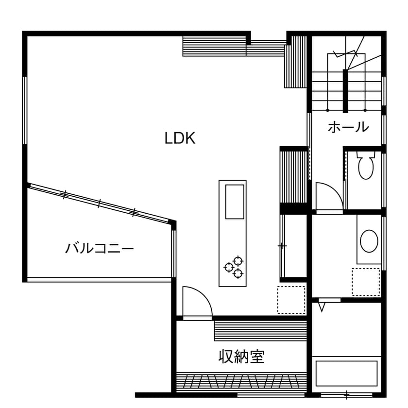 30坪で中庭+2台分のガレージ+ルーフバルコニーを叶えた家の間取り図