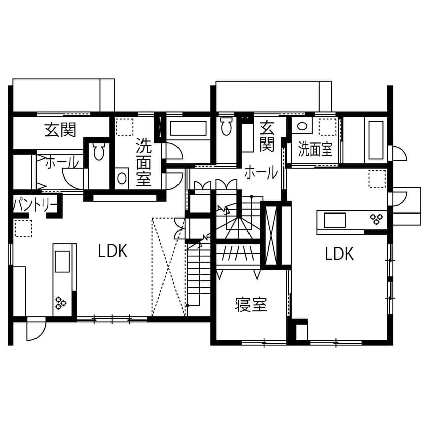 サーファーズハウス風の60坪の二世帯住宅の間取り図（1階）
