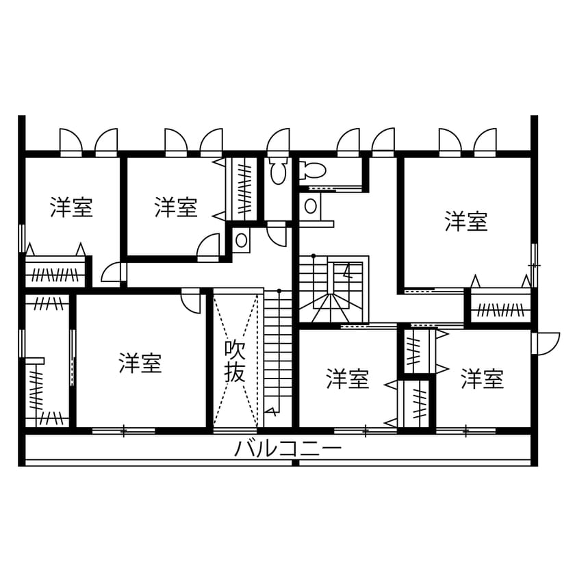 サーファーズハウス風の60坪の二世帯住宅の間取り図（2階）