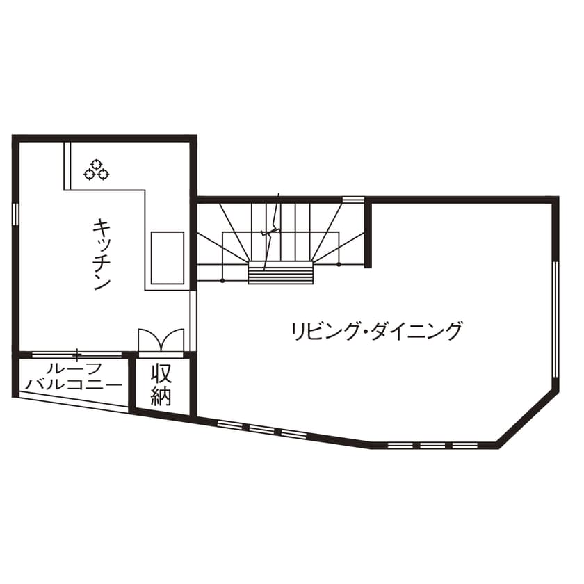 12.3坪の狭小地に建てた3階建て屋上テラス付きの家の間取り図（2階）