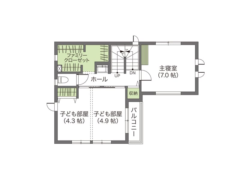 内にも外にも、家族が寛げる空間を広げた屋上テラス付きの家の間取り図（3階）