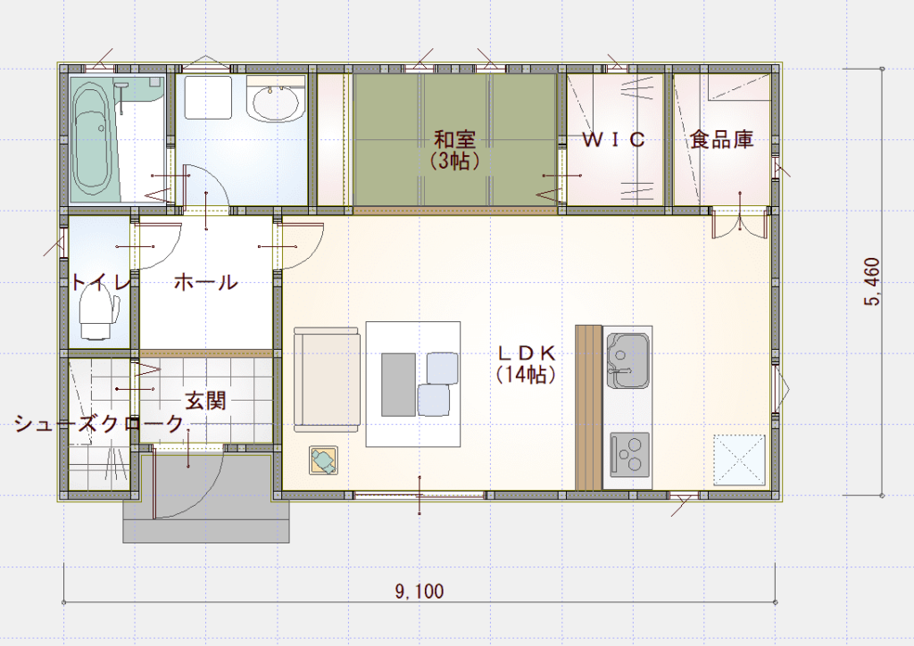 収納力も十分な開放感も得られる平屋（15坪/49.7㎡）の間取り図