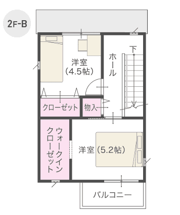 タマホームの小さい家の間取り図（2階Bパターン）