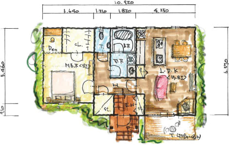 メープルホームの小さい家の間取り図（平屋）