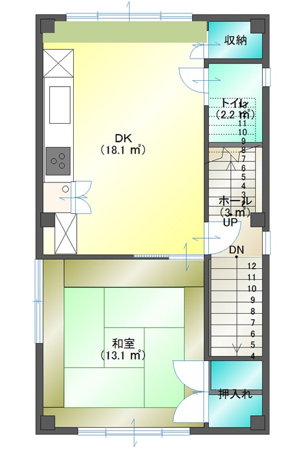 13坪の敷地をフルに活用したガレージハウスの間取り図（2階）