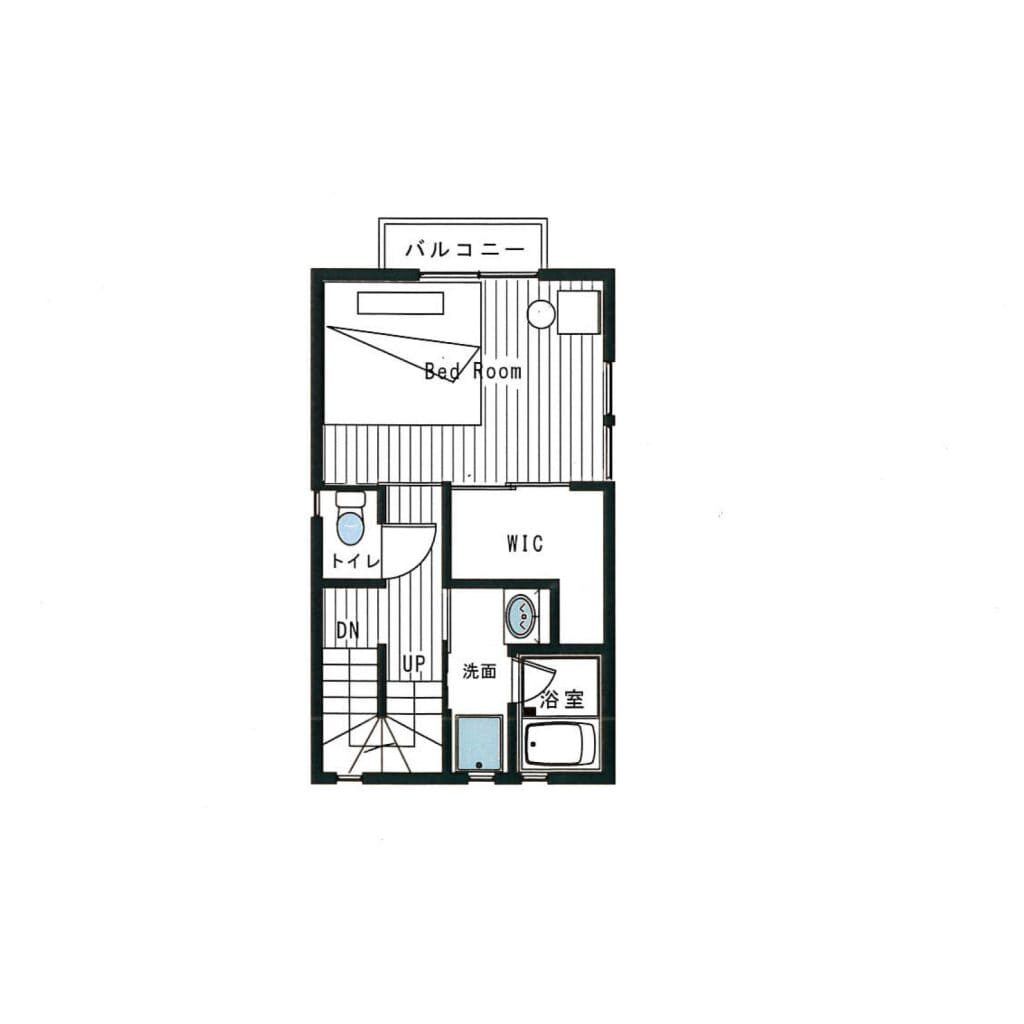 敷地15坪に建つ世代を問わず使いやすい超狭小住宅の間取り図（2階）