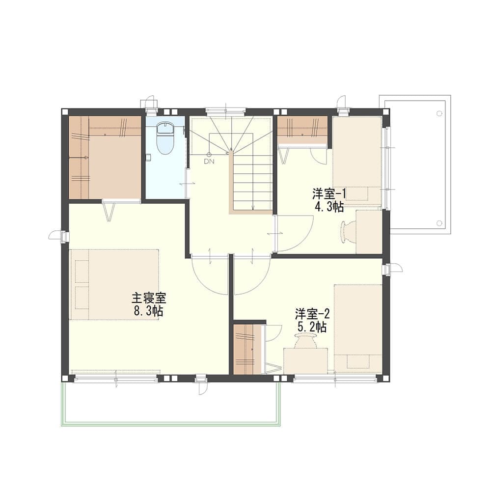 トヨタホームの狭小住宅の間取り図（2階）