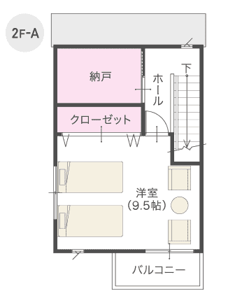 タマホームの狭小住宅の間取り図（2階-Aパターン）