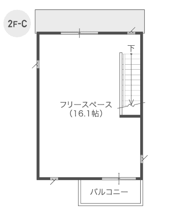 タマホームの狭小住宅の間取り図（2階-Cパターン）
