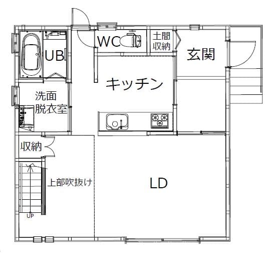 【価格～1,499万円】広い屋上バルコニーのある3階建ての間取り図（1階）