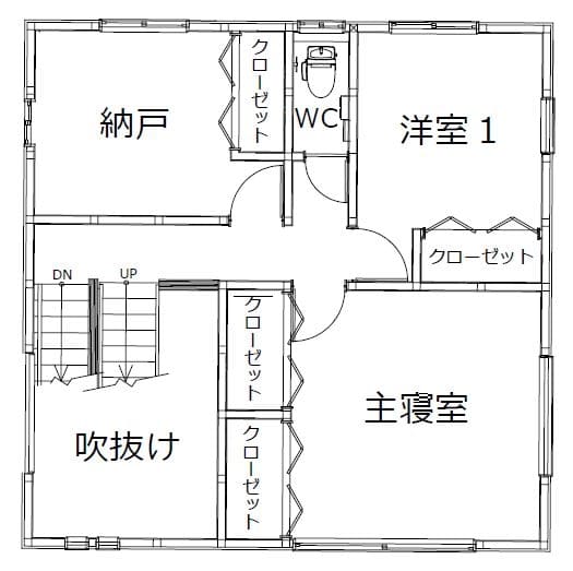 【価格～1,499万円】広い屋上バルコニーのある3階建ての間取り図（2階）