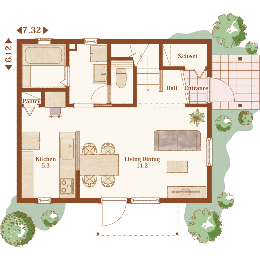 スウェーデンハウスの狭小住宅の間取り図（1階）