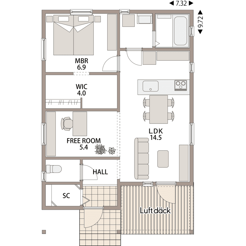 スウェーデンハウスの平屋（20.21坪）の間取り図