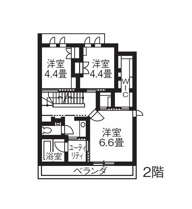 ヘーベルハウスの40坪台の3階建ての間取り図（2階）