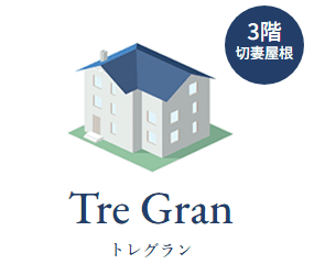 切妻屋根の3階建て（トレグラン）